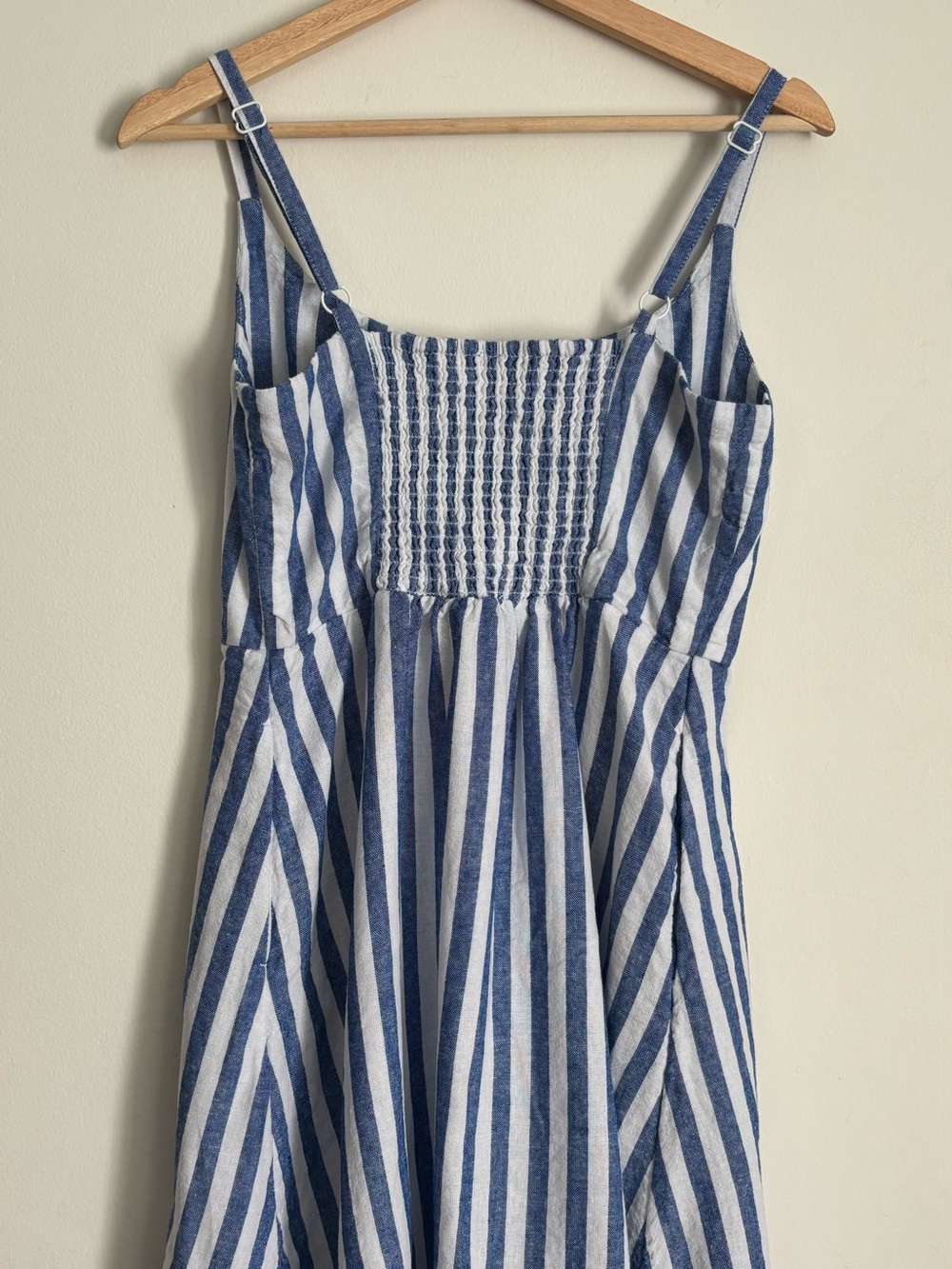 Old Navy Fit & Flare Linen-Blend Mini Dress Blue White Vertical Stripe Size M - Picture 3 of 5
